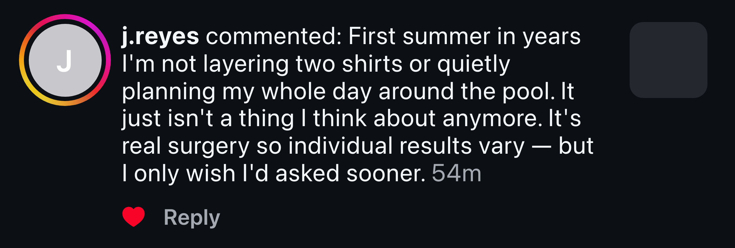 Instagram message about stopping years of layering shirts