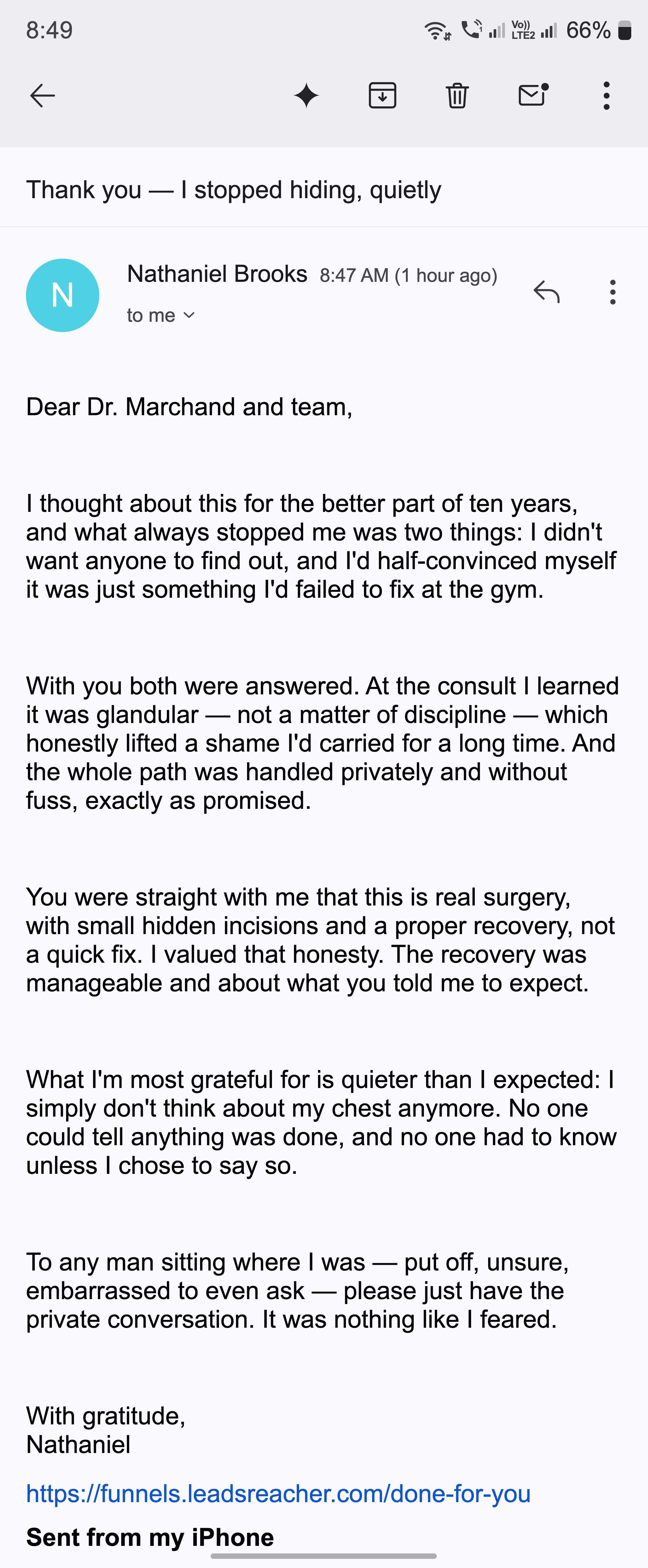 A private thank-you email from a man who stopped hiding, quietly